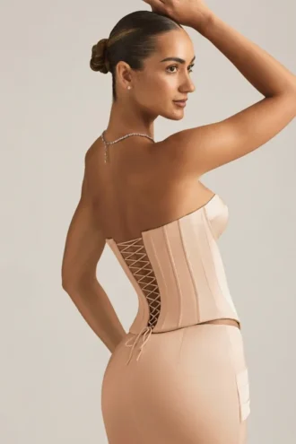 Haut corset à lacets Araminta en beige doré