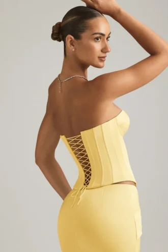 Haut corset à lacets Araminta en jaune pastel