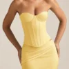 Haut corset à lacets Araminta en jaune pastel