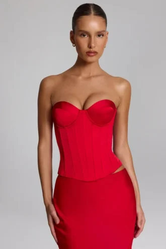 Haut corset à lacets Araminta en rouge feu