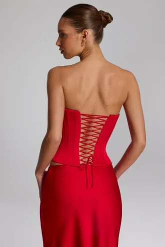 Haut corset à lacets Araminta en rouge feu