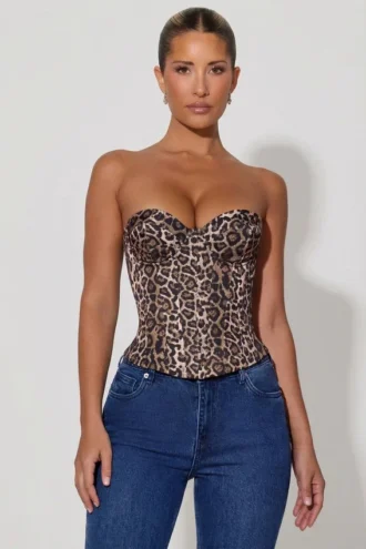 Haut corset à lacets Araminta à imprimé léopard
