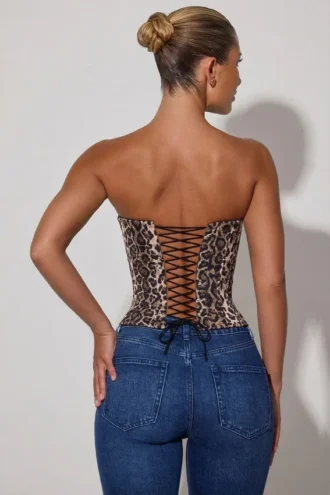 Haut corset à lacets Araminta à imprimé léopard