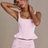 Haut corset à lacets en satin haut de gamme Elvira, couleur rose pâle Haut corset à lacets en satin haut de gamme Elvira, couleur rose pâle
