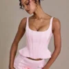Haut corset à lacets en satin haut de gamme Elvira, couleur rose pâle Haut corset à lacets en satin haut de gamme Elvira, couleur rose pâle