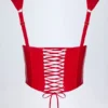 Haut corset à lacets en vinyle Lamiya, couleur rouge feu Haut corset à lacets en vinyle Lamiya, couleur rouge feu