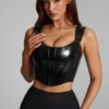 Haut corset à lacets en vinyle Lamiya, noir