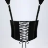Haut corset à lacets en vinyle Lamiya, noir