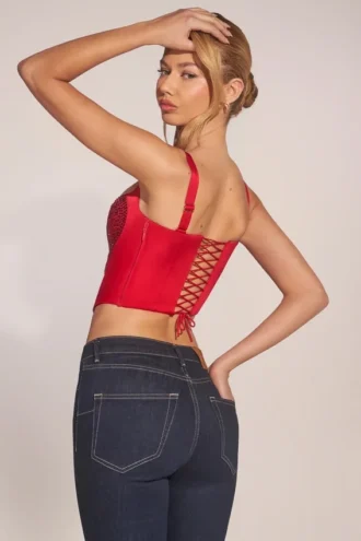 Haut corset à lacets et encolure en cœur Allure, couleur rose rouge