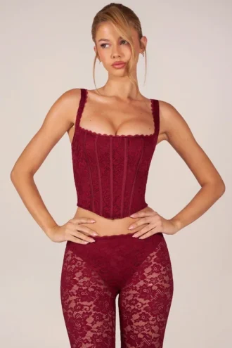 Haut corset à lacets Jemara en rouge cerise