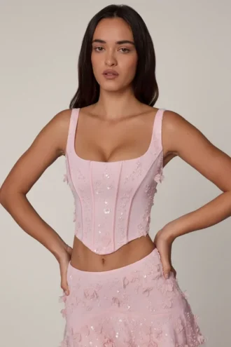 Haut corset à lacets Letitia orné, rose pâle