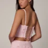 Haut corset à lacets Letitia orné, rose pâle