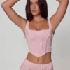 Haut corset à lacets Letitia orné, rose pâle