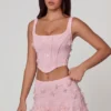 Haut corset à lacets Letitia orné, rose pâle