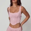 Haut corset à lacets Letitia orné, rose pâle