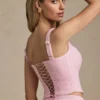 Haut corset à lacets Nami en rose pâle