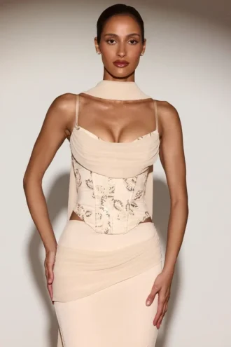 Haut corset à lacets orné Junelle avec foulard doré