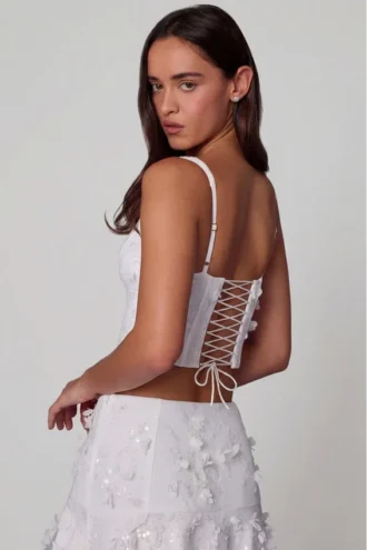 Haut corset à lacets orné Letitia en blanc