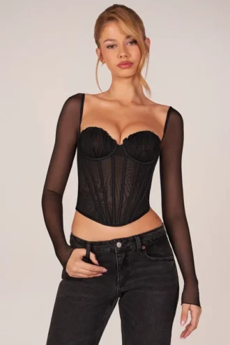 Haut corset à manches longues Zella en noir