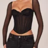 Haut corset à manches longues Zella en noir Haut corset à manches longues Zella en noir