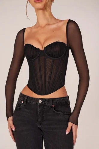 Haut corset à manches longues Zella en noir