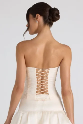 Haut corset sans bretelles à lacets et fronces Melvina, couleur ivoire