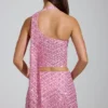 Haut Cosette asymétrique orné d’un détail foulard, rose Haut Cosette asymétrique orné d’un détail foulard, rose