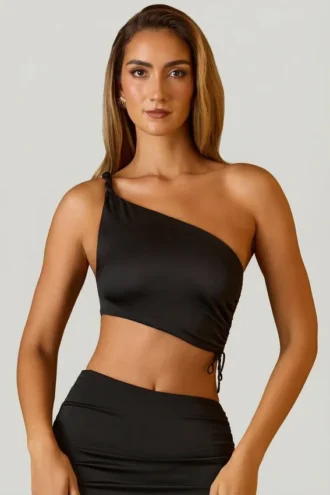 Haut court asymétrique froncé Brisa en noir