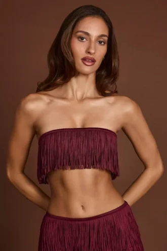Haut court à lacets et franges Bruma en dentelle, couleur rouge vin