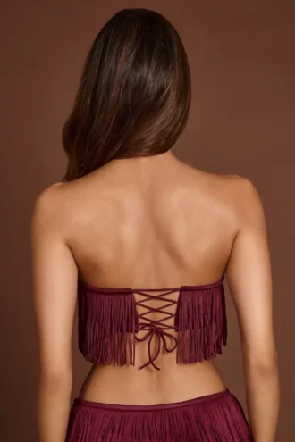 Haut court à lacets et franges Bruma en dentelle, couleur rouge vin