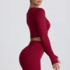 Haut court à manches longues sans coutures Super Sculpt, couleur bordeaux Haut court à manches longues sans coutures Super Sculpt, couleur bordeaux