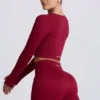 Haut court à manches longues sans coutures Super Sculpt, couleur bordeaux Haut court à manches longues sans coutures Super Sculpt, couleur bordeaux