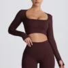Haut court à manches longues sans coutures Super Sculpt, couleur chocolat Haut court à manches longues sans coutures Super Sculpt, couleur chocolat