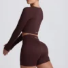 Haut court à manches longues sans coutures Super Sculpt, couleur chocolat Haut court à manches longues sans coutures Super Sculpt, couleur chocolat