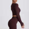Haut court à manches longues sans coutures Super Sculpt, couleur chocolat Haut court à manches longues sans coutures Super Sculpt, couleur chocolat