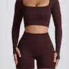 Haut court à manches longues sans coutures Super Sculpt, couleur chocolat Haut court à manches longues sans coutures Super Sculpt, couleur chocolat