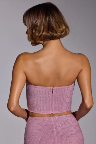 Haut court sans bretelles Odetta orné de strass, rose pâle Haut court sans bretelles Odetta orné de strass, rose pâle