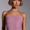 Haut court sans bretelles Odetta orné de strass, rose pâle