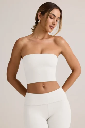 Haut court sans bretelles Verna en modal, blanc