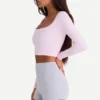 Haut court sans coutures en modal à côtes souples et découpes, rose poudré Haut court sans coutures en modal à côtes souples et découpes, rose poudré