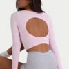 Haut court sans coutures en modal à côtes souples et découpes, rose poudré Haut court sans coutures en modal à côtes souples et découpes, rose poudré