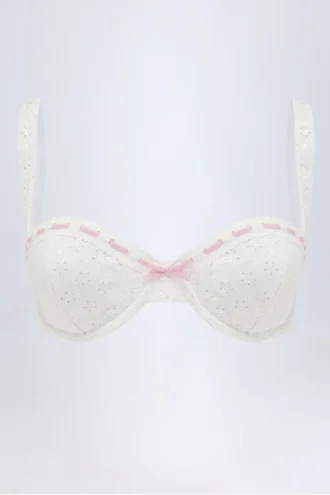 Haut de bikini balconnet à armatures Ravello en broderie anglaise, blanc