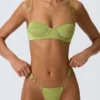 Bas de bikini cheeky à larges bretelles ornées Sunray, couleur vert poire