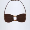 Haut de bikini bandeau Manava orné de perles, couleur chocolat foncé Haut de bikini bandeau Manava orné de perles, couleur chocolat foncé