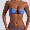 Bas de bikini cheeky à coupe haute orné de perles Palau, bleu poudre