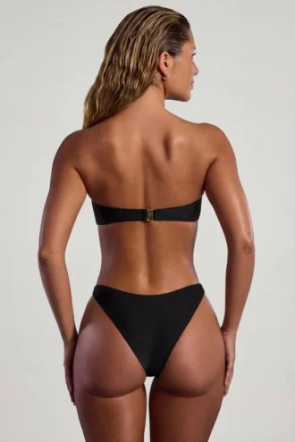 Haut de bikini bandeau Praslin orné de perles, noir