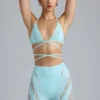 Haut de bikini à bretelles croisées orné Liberty, bleu glacier