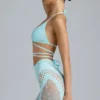 Haut de bikini à bretelles croisées orné Liberty, bleu glacier