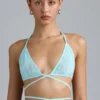 Haut de bikini à bretelles croisées orné Liberty, bleu glacier