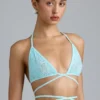 Haut de bikini à bretelles croisées orné Liberty, bleu glacier